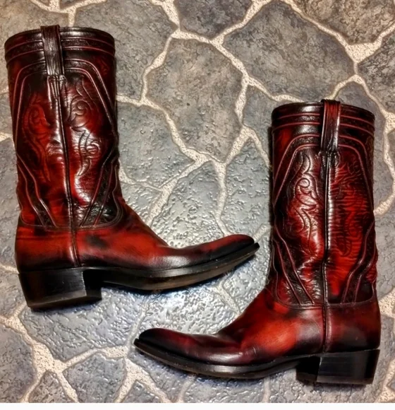 Lucchese San Antonio black cherry leather men's cowboy boots VINTAGE